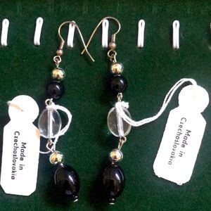 NWT VTG Czechoslovakia Glass Bead Dangle Earrings